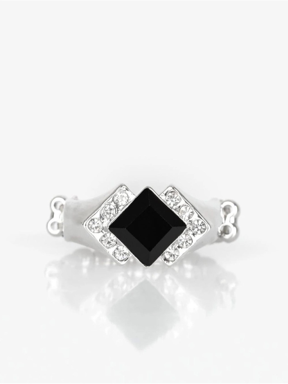 paparazzi Black and Silver Square Crystal Ring